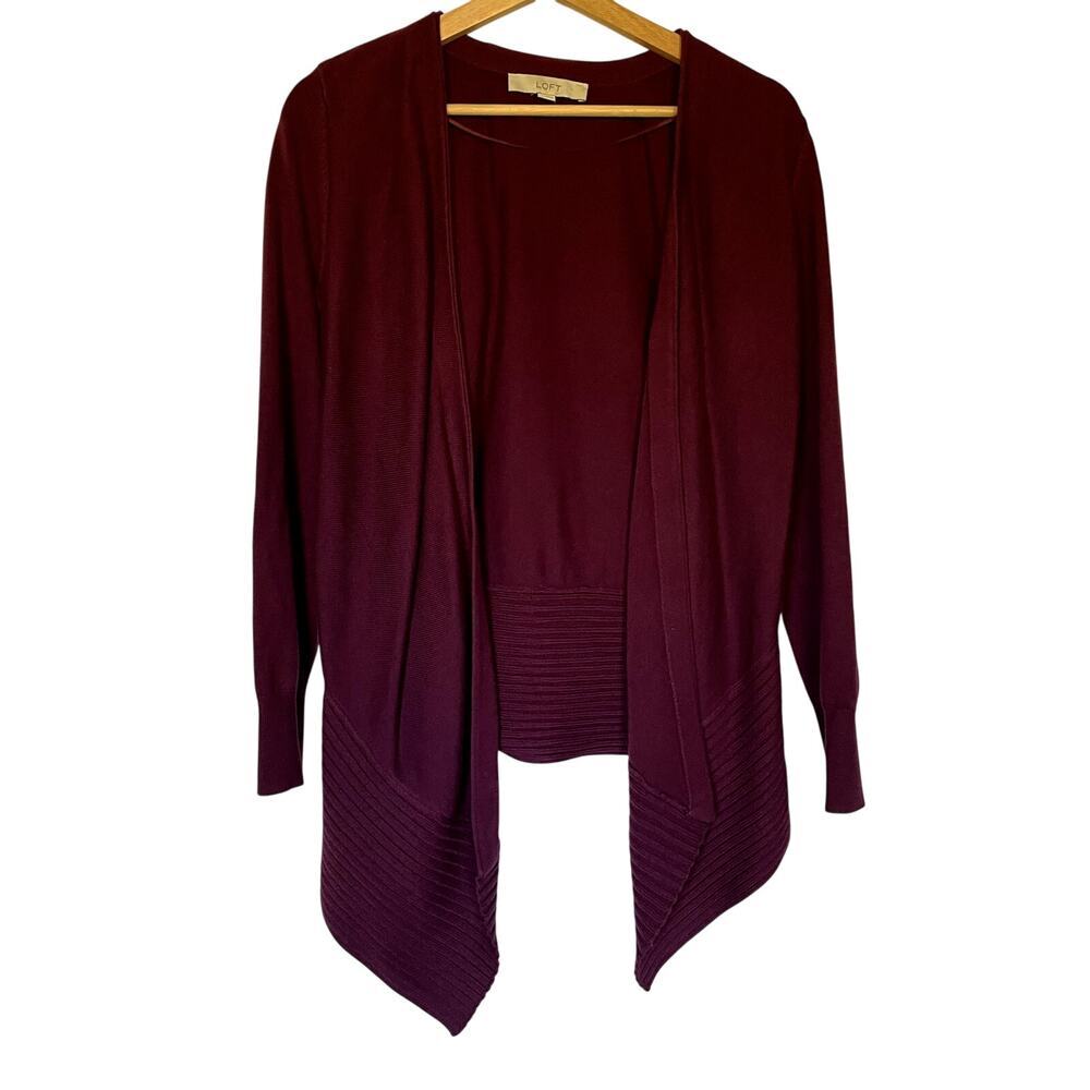 Ann Taylor LOFT burgundy purple asymetric cardigan knit women's size small
